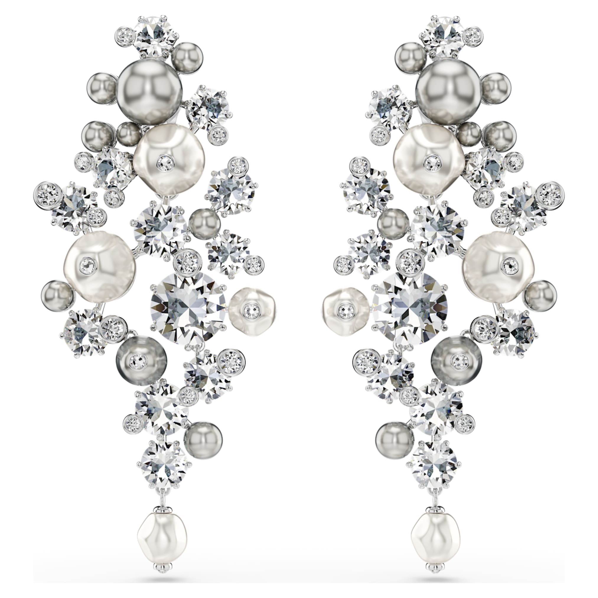Swarovski Constella earrings Crystal pearl, Round cut, White, Rhodium plated