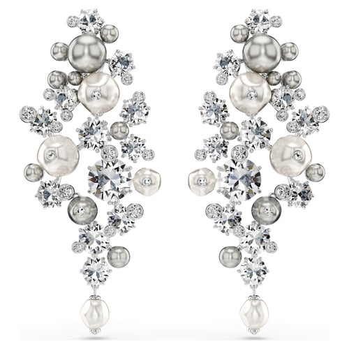 Swarovski Constella earrings Crystal pearl, Round cut, White, Rhodium plated