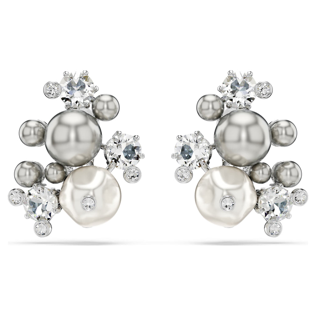 Swarovski Constella earrings Crystal pearl, Round cut, White, Rhodium plated