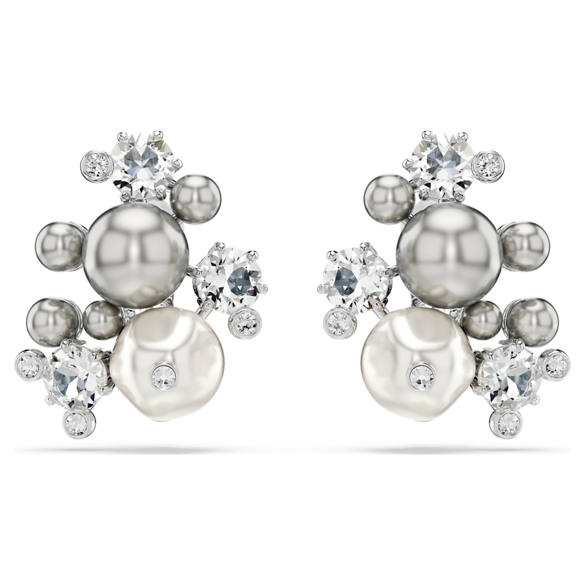 Swarovski Constella earrings Crystal pearl, Round cut, White, Rhodium plated
