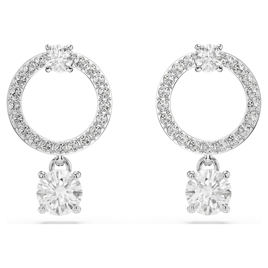 Swarovski Constella hoop earrings Round cut, White, Rhodium plated