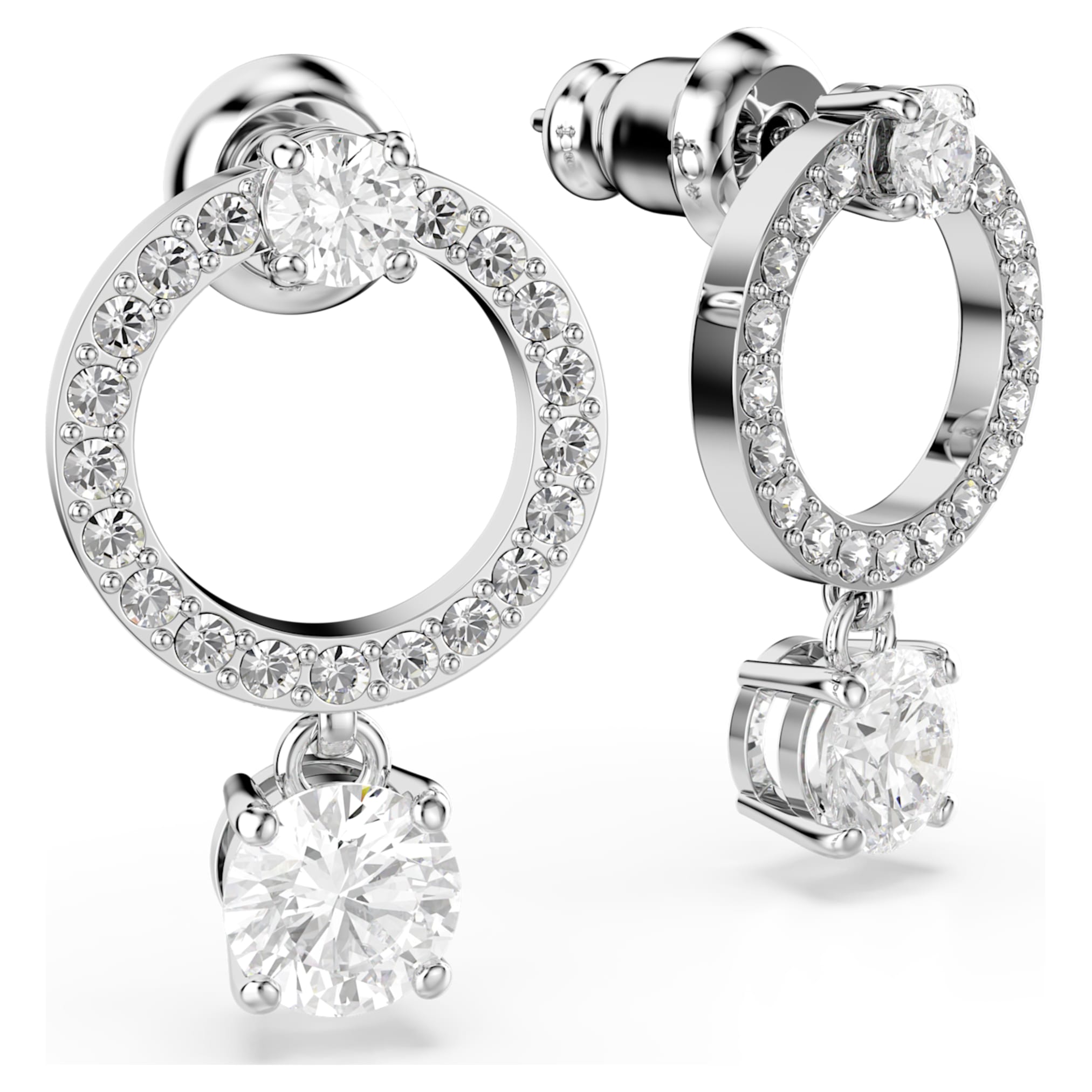 Swarovski Constella hoop earrings Round cut, White, Rhodium plated