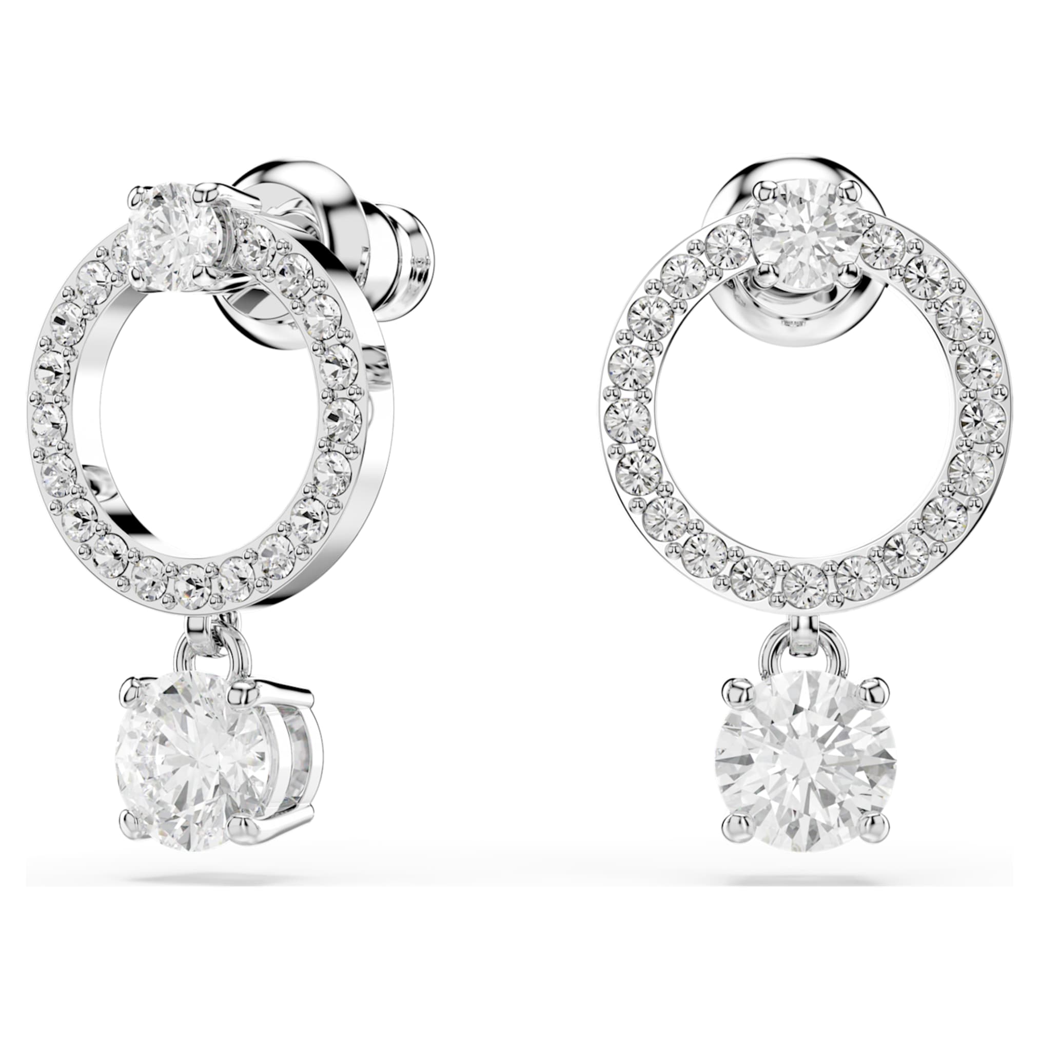 Swarovski Constella hoop earrings Round cut, White, Rhodium plated