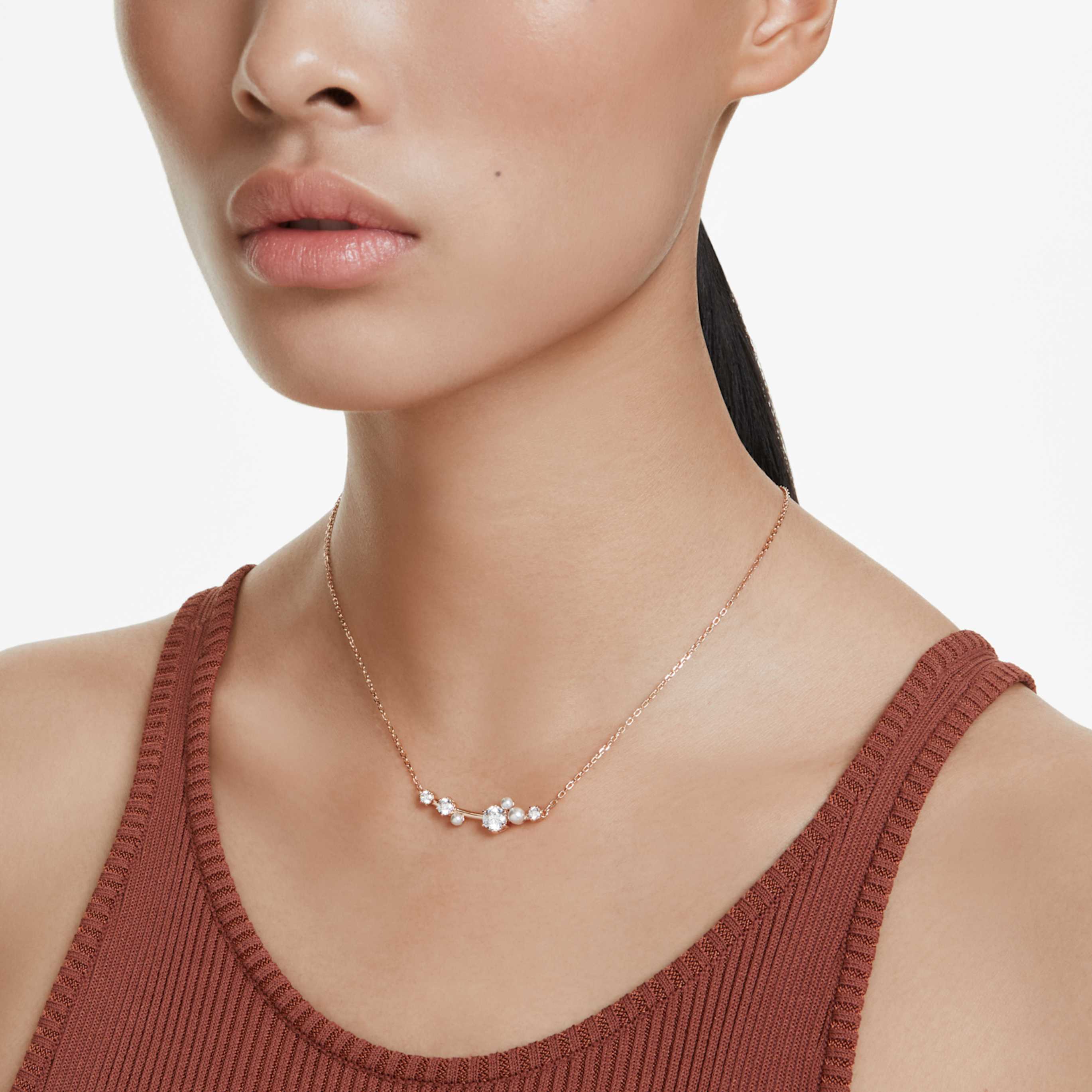 Swarovski Constella necklace Crystal pearl, Round cuts, White, Rhodium plated