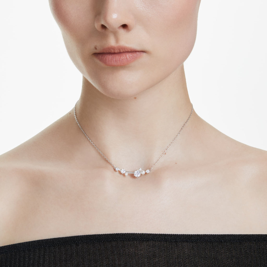 Swarovski Constella necklace Crystal pearl, Round cuts, White, Rhodium plated