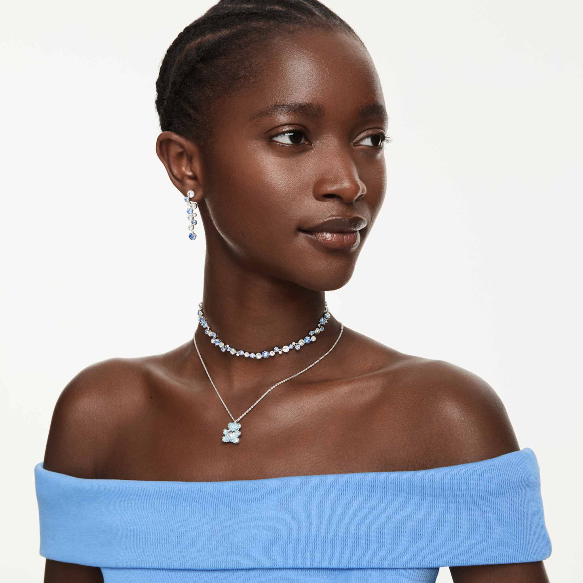 Swarovski Constella necklace Mixed cuts, Blue, Rhodium plated