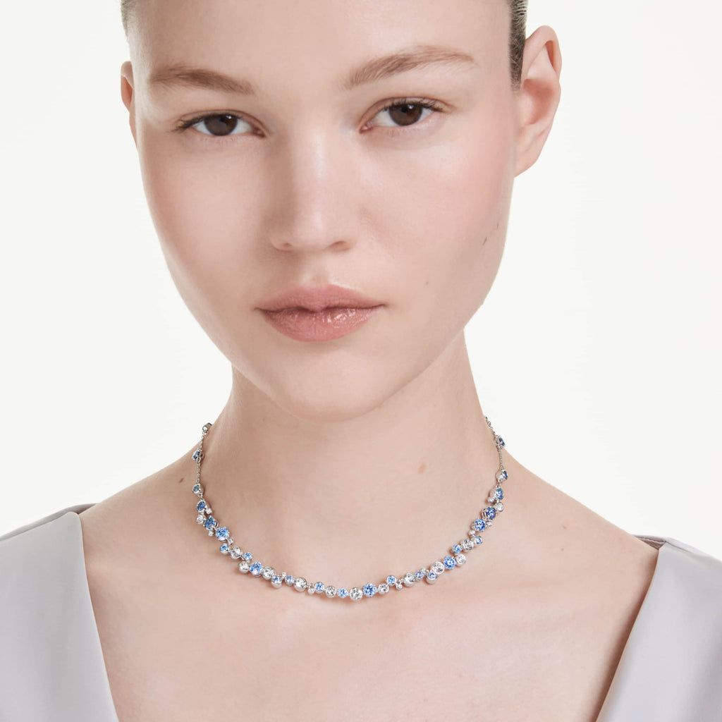 Swarovski Constella necklace Mixed cuts, Blue, Rhodium plated