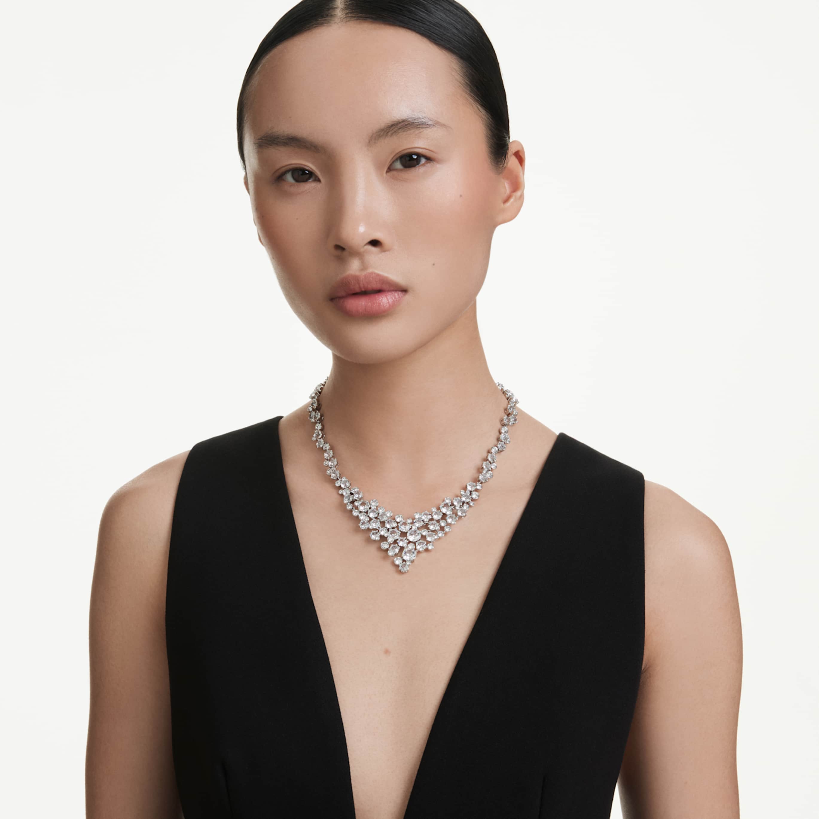 Swarovski Constella necklace Mixed cuts, Clasp, White, Rhodium plated
