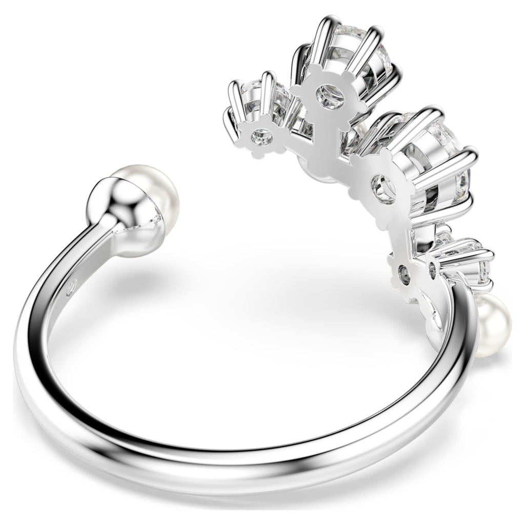 Swarovski Constella open ring Crystal pearl, Round cuts, White, Rhodium plated