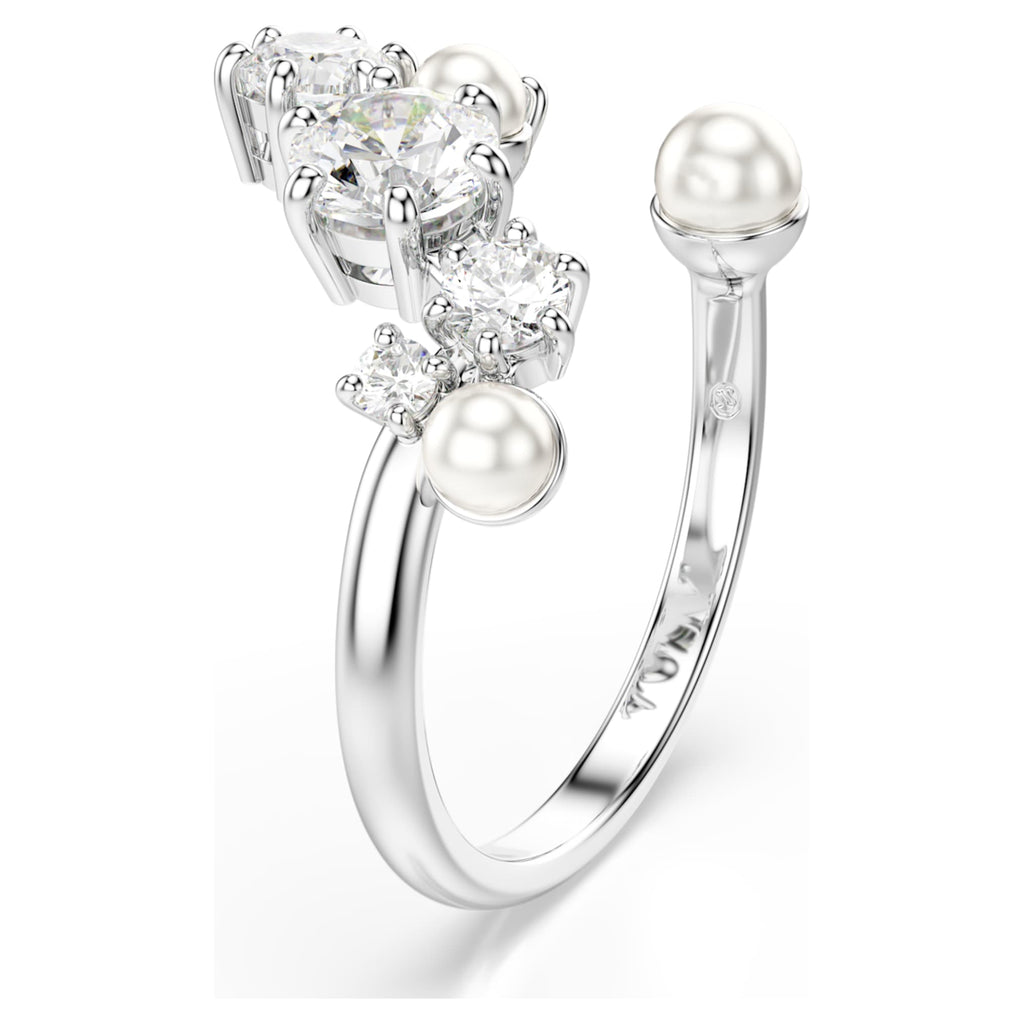 Swarovski Constella open ring Crystal pearl, Round cuts, White, Rhodium plated