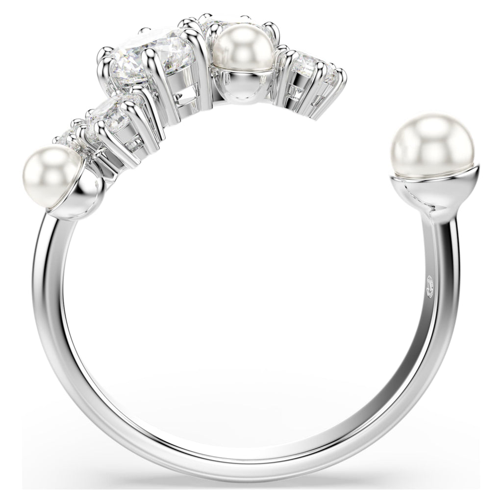 Swarovski Constella open ring Crystal pearl, Round cuts, White, Rhodium plated