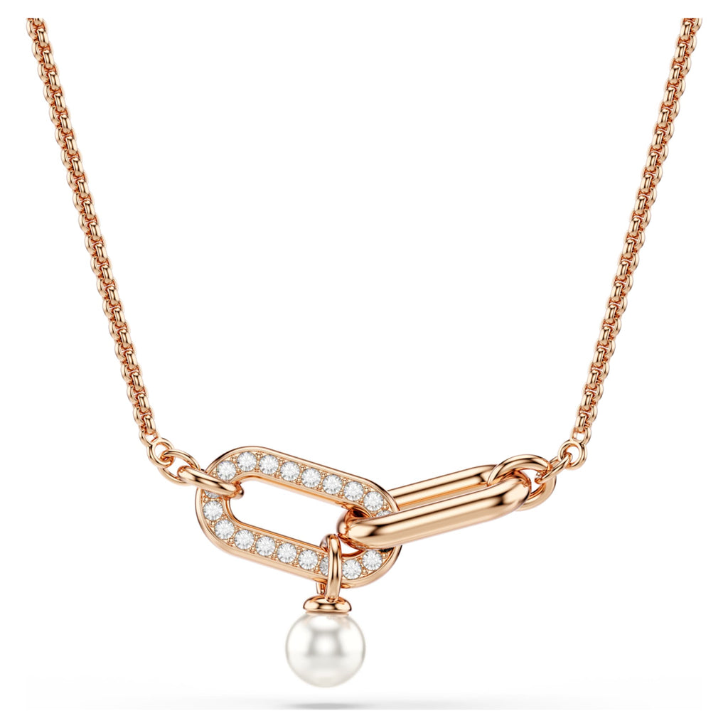 Swarovski Constella pendant Crystal pearl, Round cut, White, 18K rose gold finish