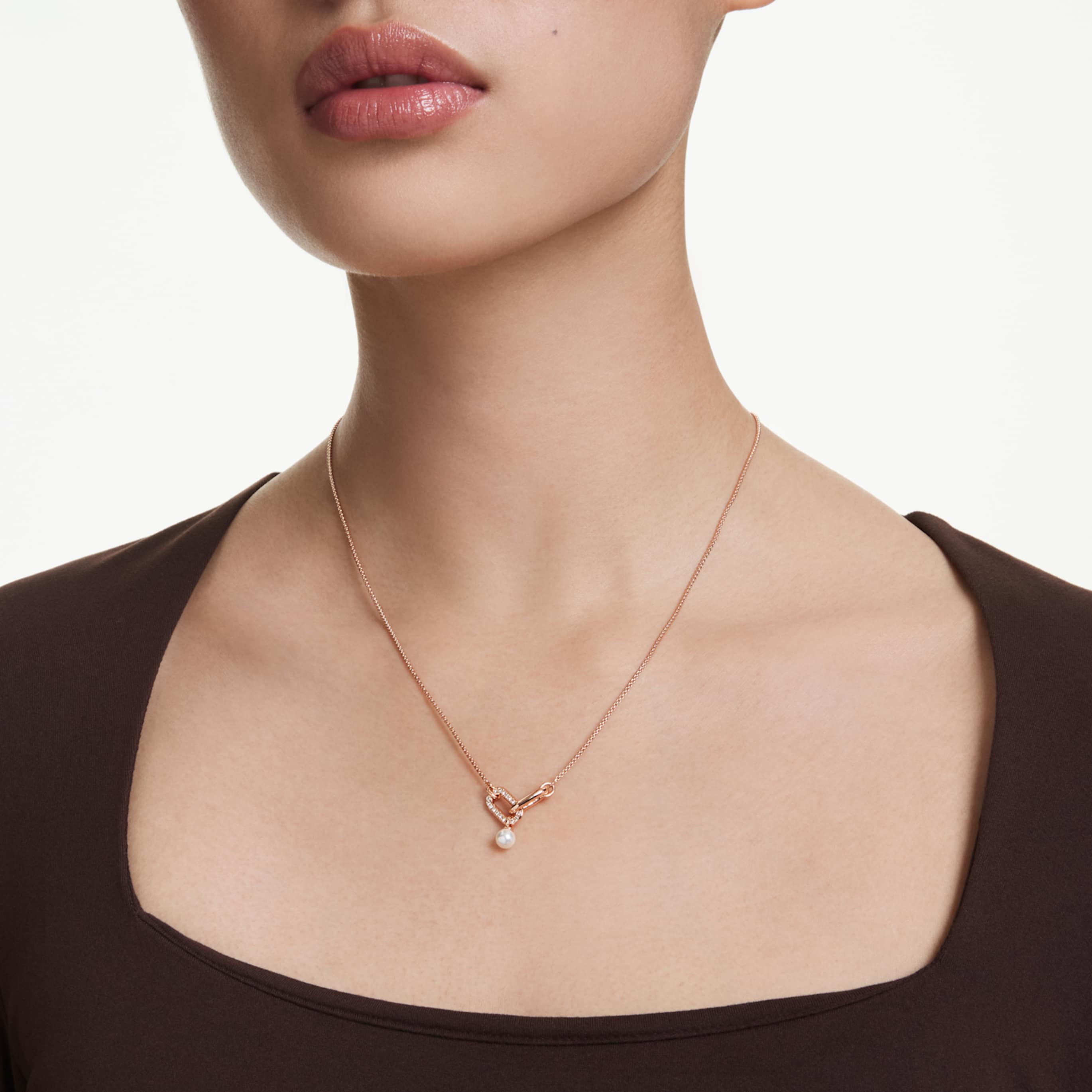 Swarovski Constella pendant Crystal pearl, Round cut, White, 18K rose gold finish