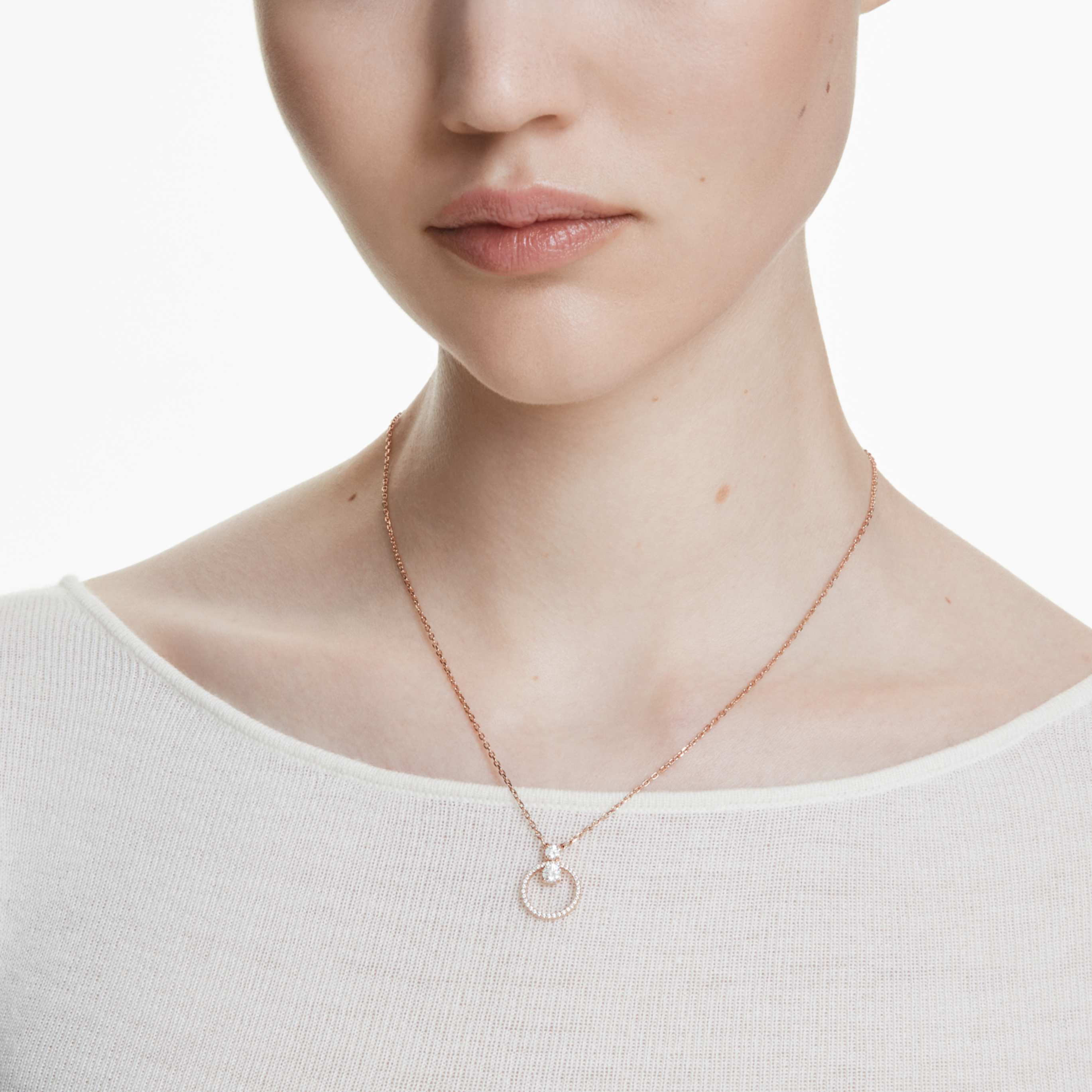 Swarovski Constella pendant Pavé, Round cut, White, Rhodium plated
