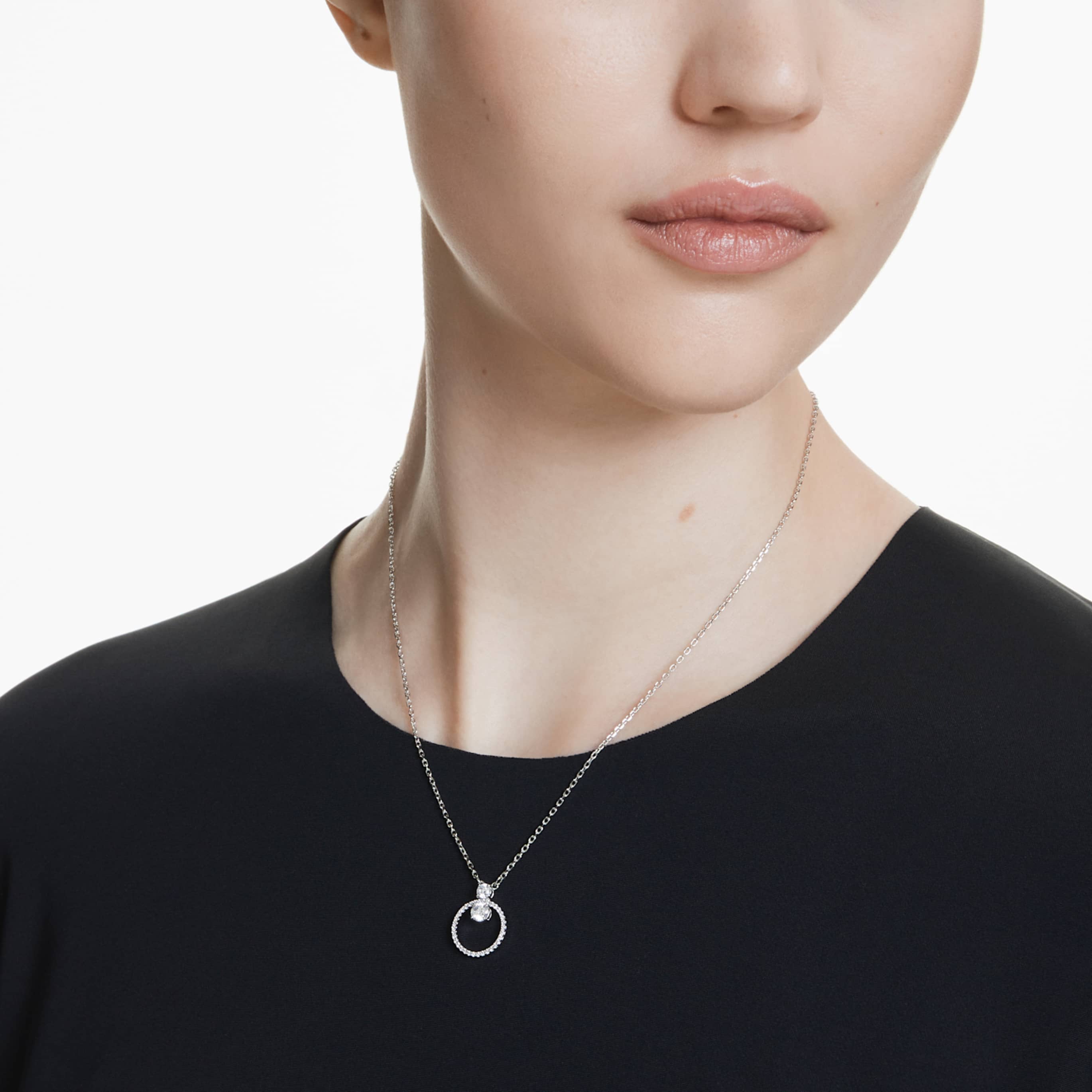 Swarovski Constella pendant Pavé, Round cut, White, Rhodium plated