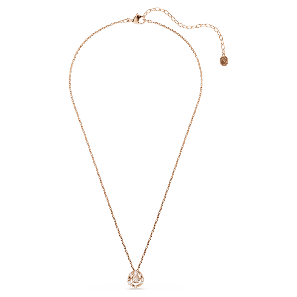 Swarovski Constella pendant Round cut, Dancing stone, Pink, 18K rose gold finish
