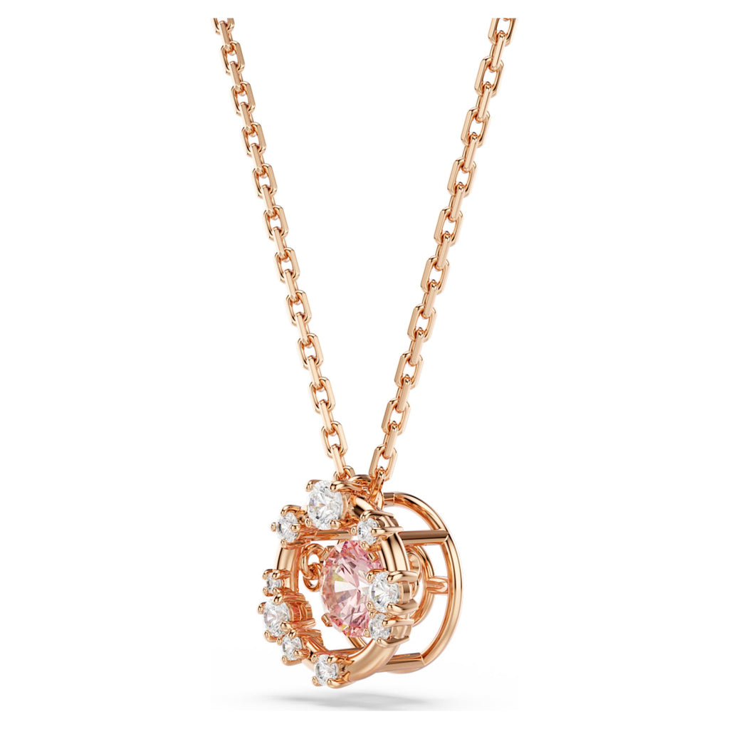 Swarovski Constella pendant Round cut, Dancing stone, Pink, 18K rose gold finish