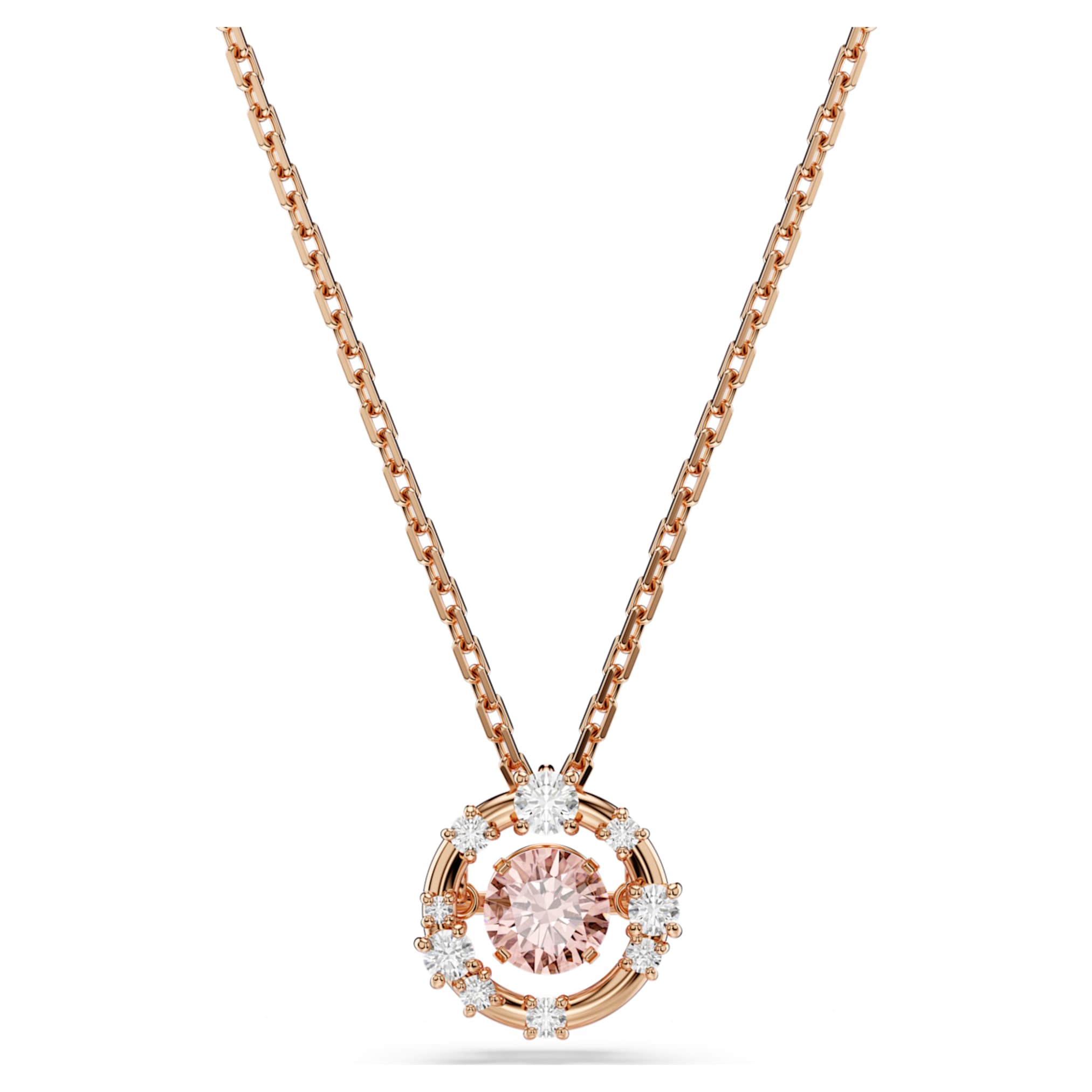 Swarovski Constella pendant Round cut, Dancing stone, Pink, 18K rose gold finish