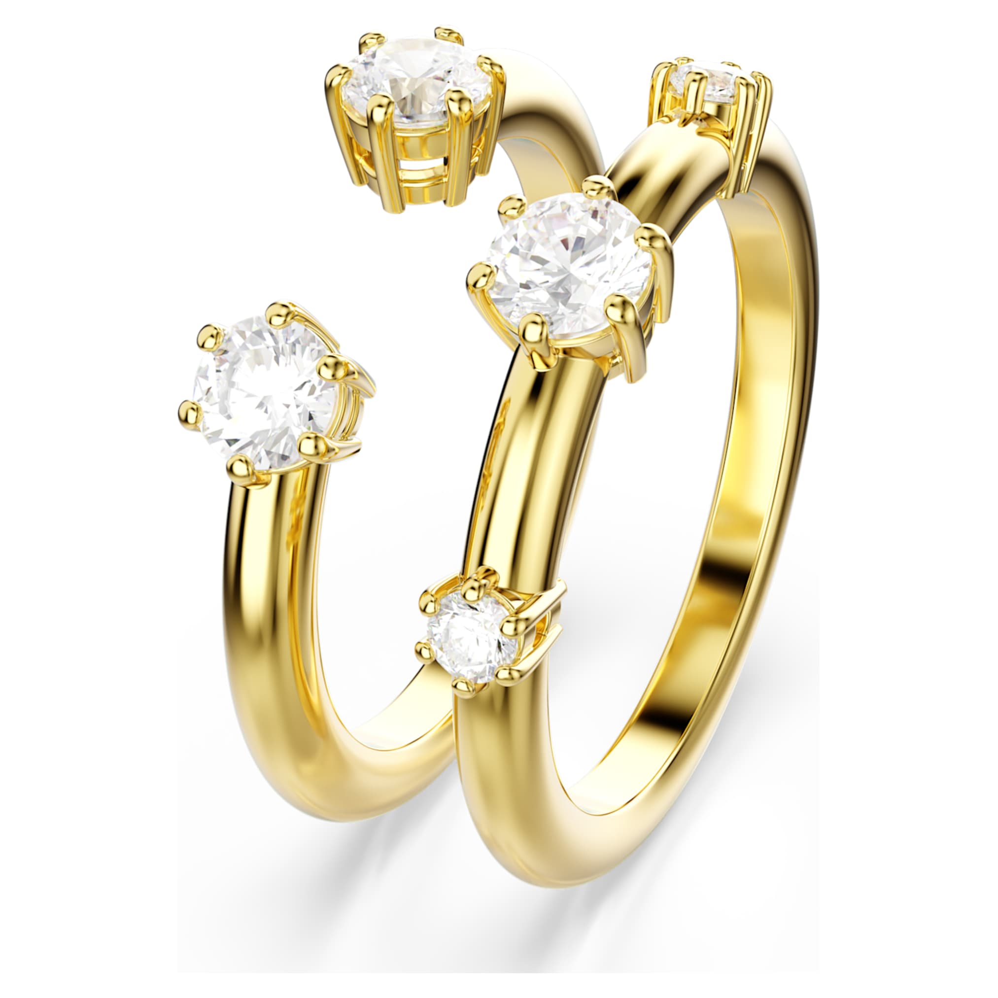 Swarovski Constella ring Set (2), Round cut, White, 18K gold finish