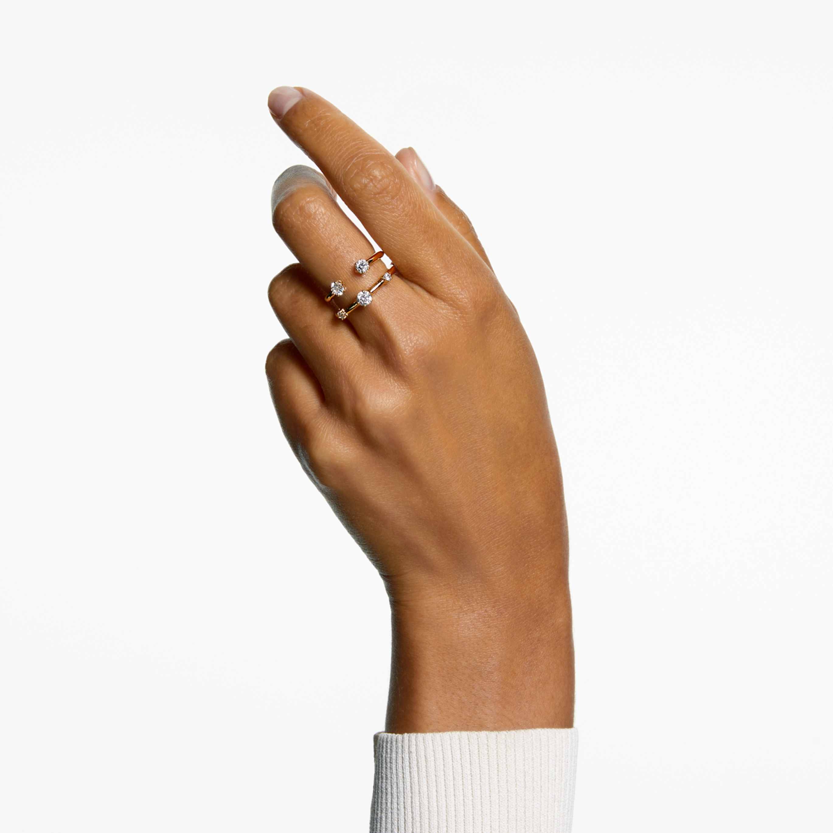 Swarovski Constella ring Set (2), Round cut, White, 18K gold finish