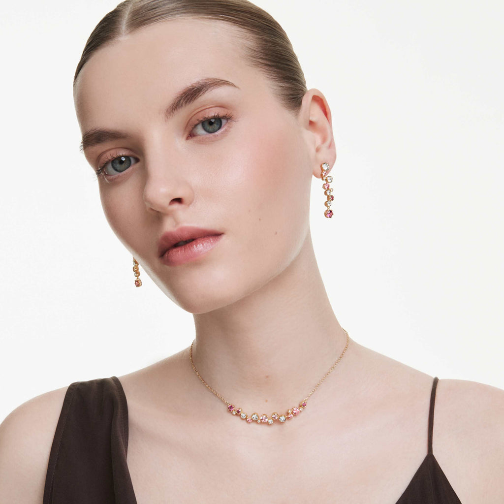 Swarovski Constella set Mixed cuts, Multicolored, 18K gold finish