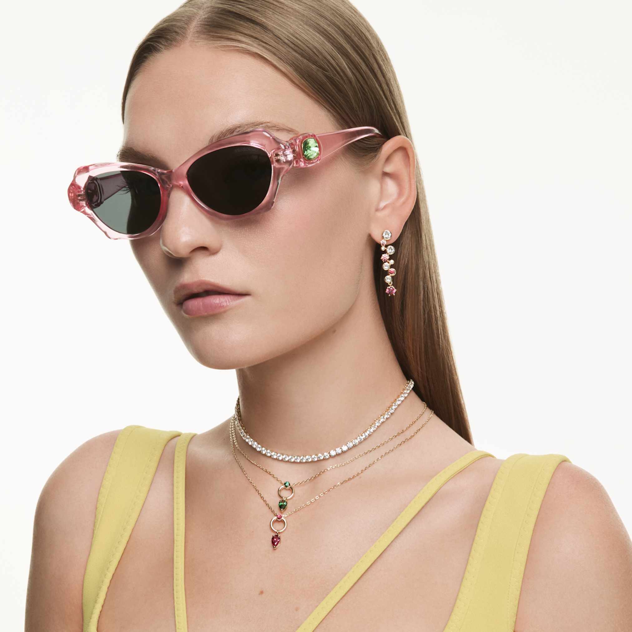 Swarovski Constella set Mixed cuts, Multicolored, 18K gold finish