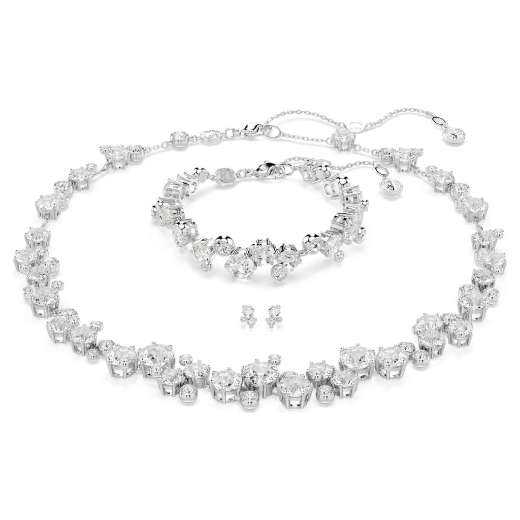 Swarovski Constella set Mixed cuts, White, Rhodium plated
