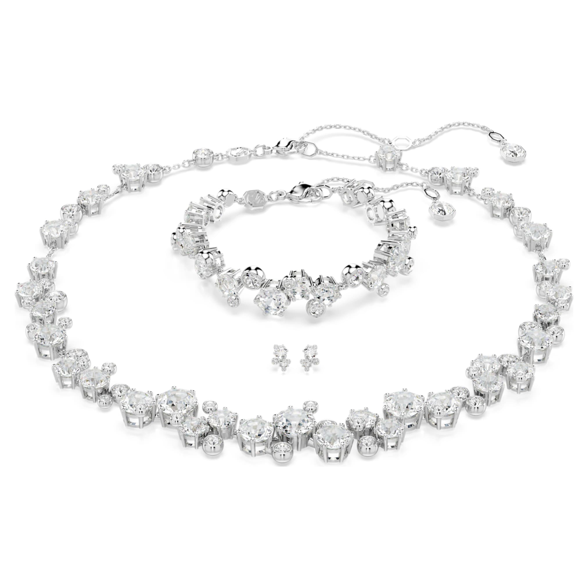 Swarovski Constella set Mixed cuts, White, Rhodium plated