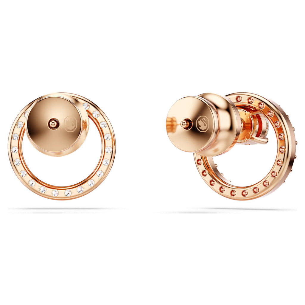 Swarovski Constella stud earrings Round cut, White, 18K rose gold finish