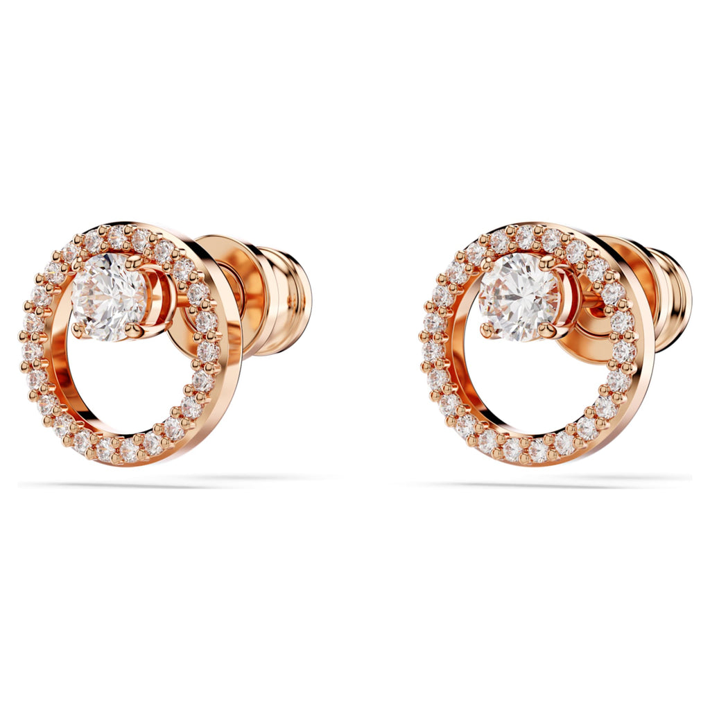 Swarovski Constella stud earrings Round cut, White, 18K rose gold finish