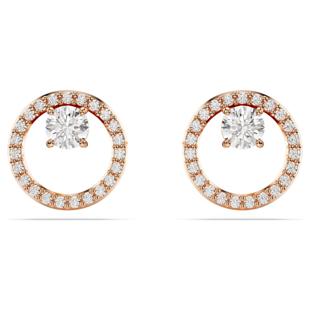 Swarovski Constella stud earrings Round cut, White, 18K rose gold finish