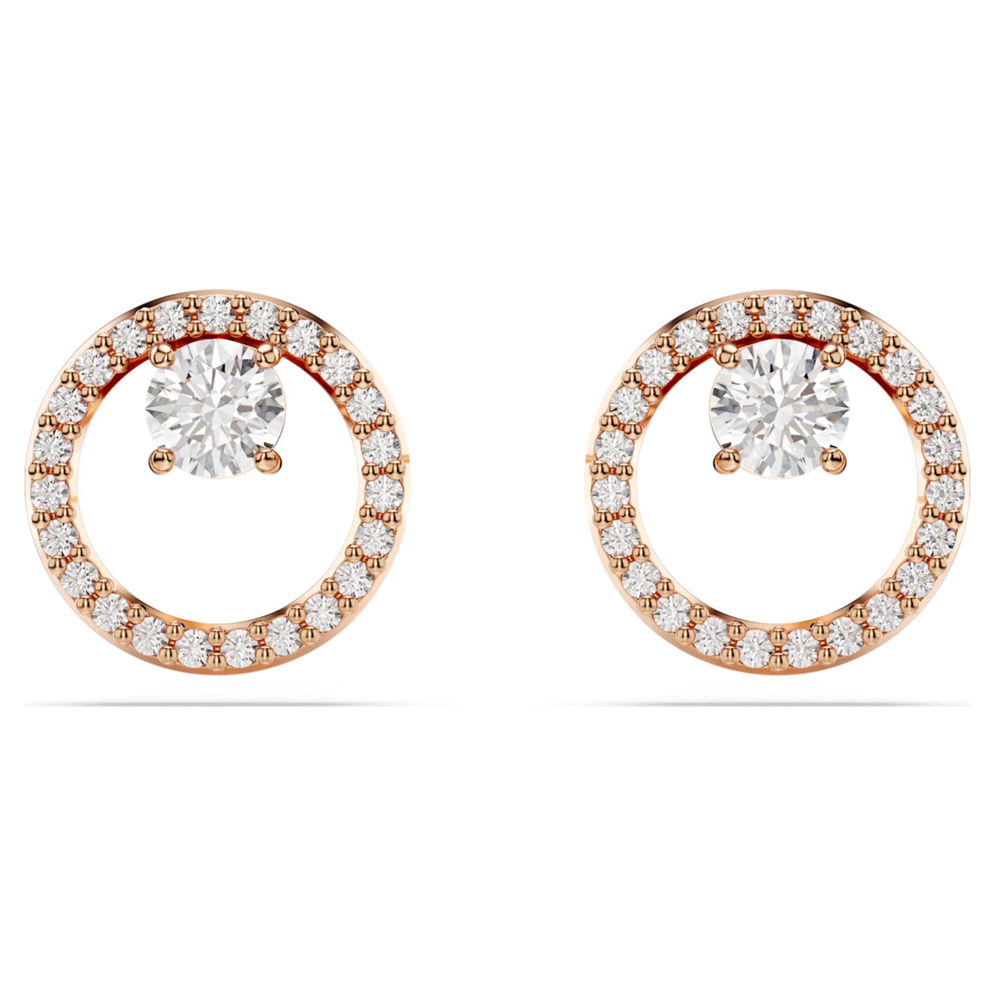 Swarovski Constella stud earrings Round cut, White, 18K rose gold finish