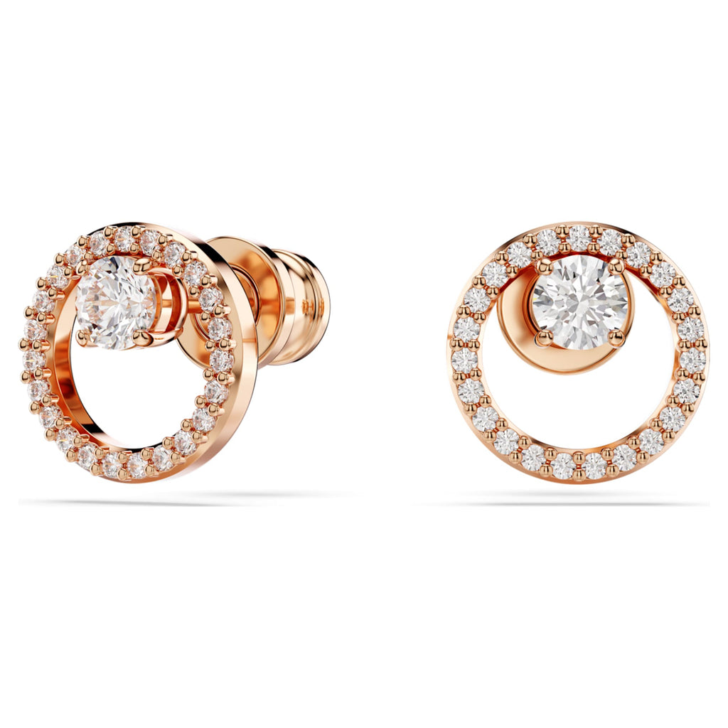 Swarovski Constella stud earrings Round cut, White, 18K rose gold finish