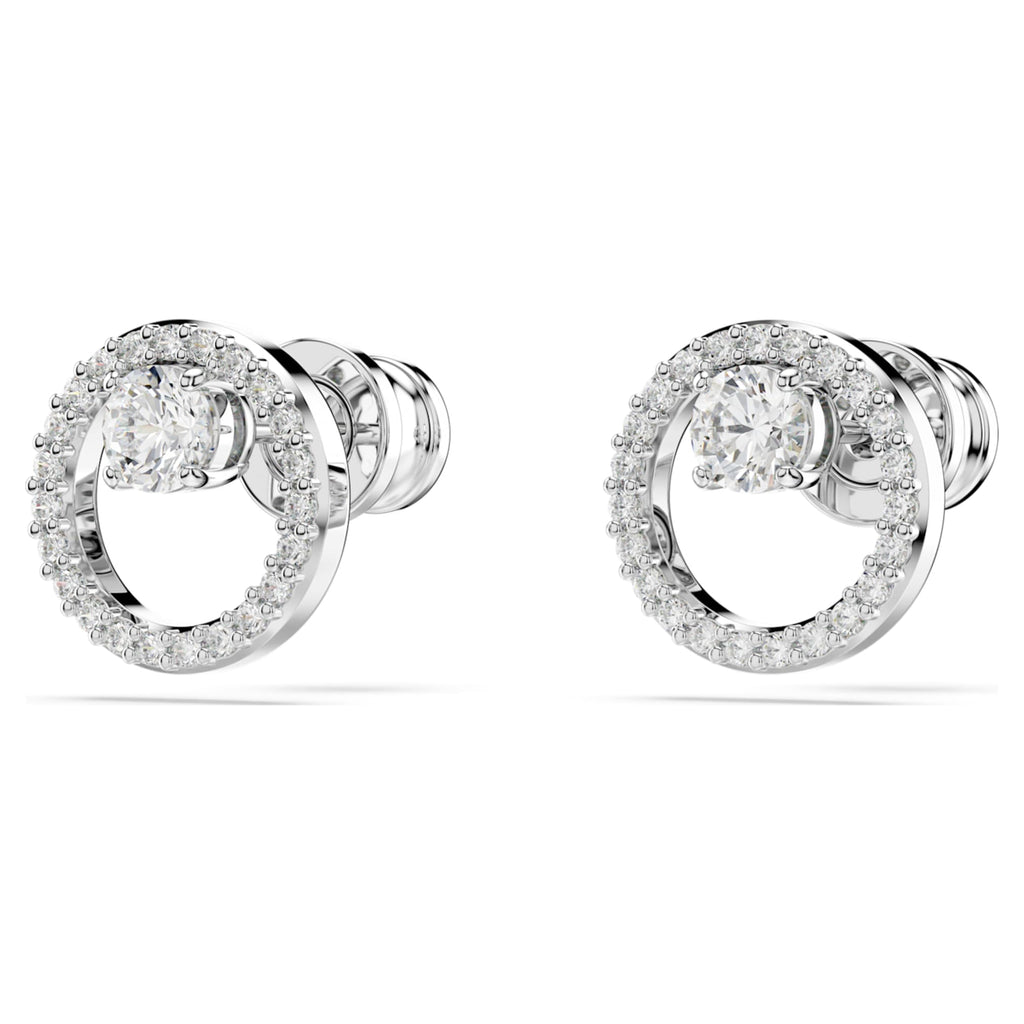 Swarovski Constella stud earrings Round cut, White, Rhodium plated