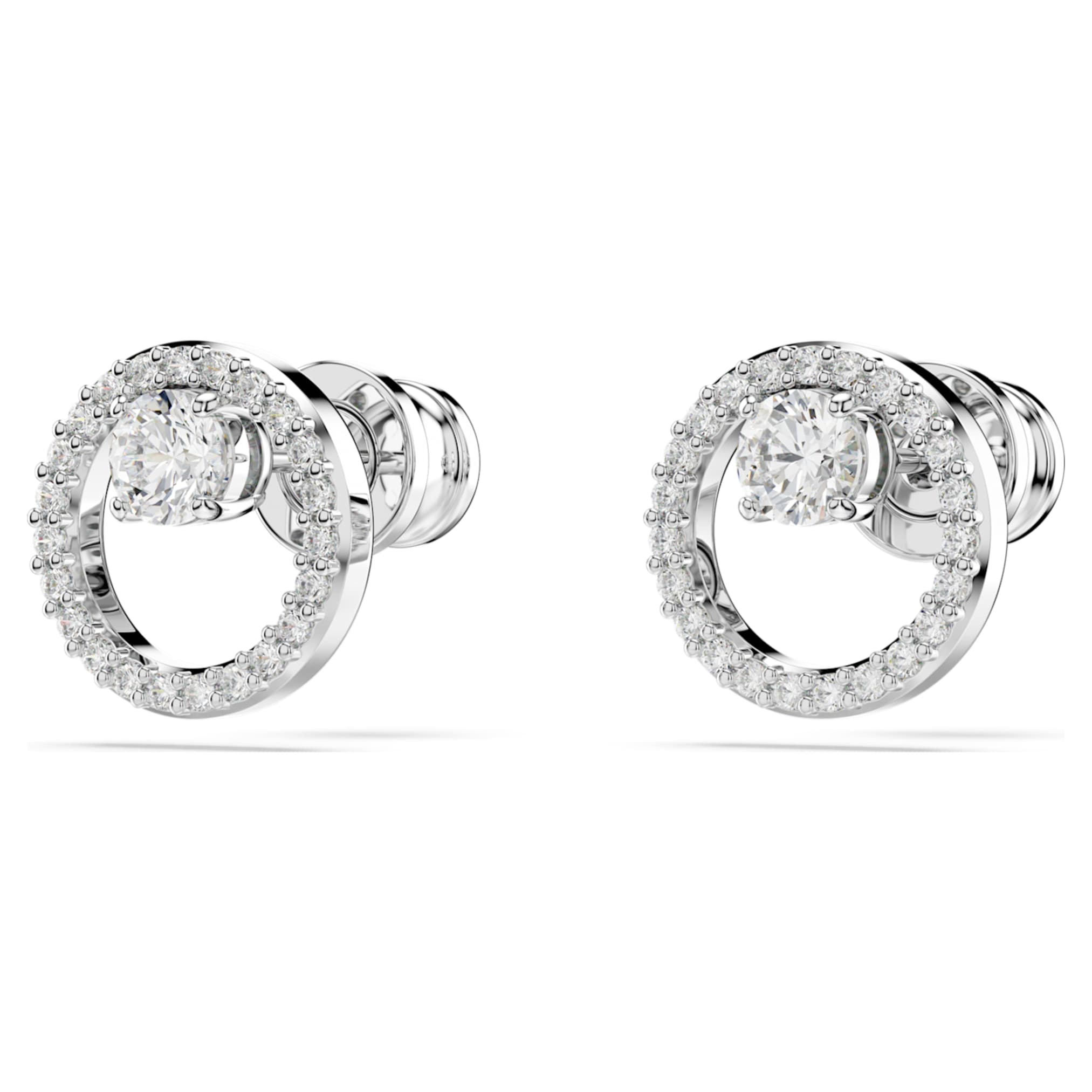 Swarovski Constella stud earrings Round cut, White, Rhodium plated