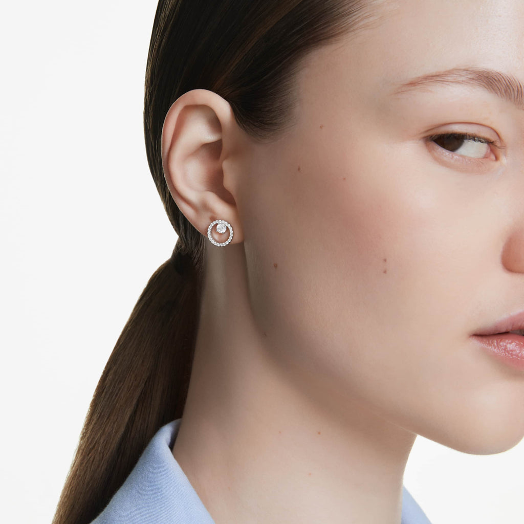 Swarovski Constella stud earrings Round cut, White, 18K rose gold finish