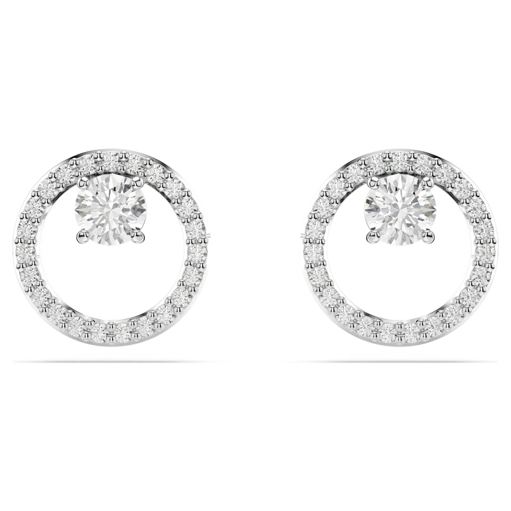 Swarovski Constella stud earrings Round cut, White, Rhodium plated