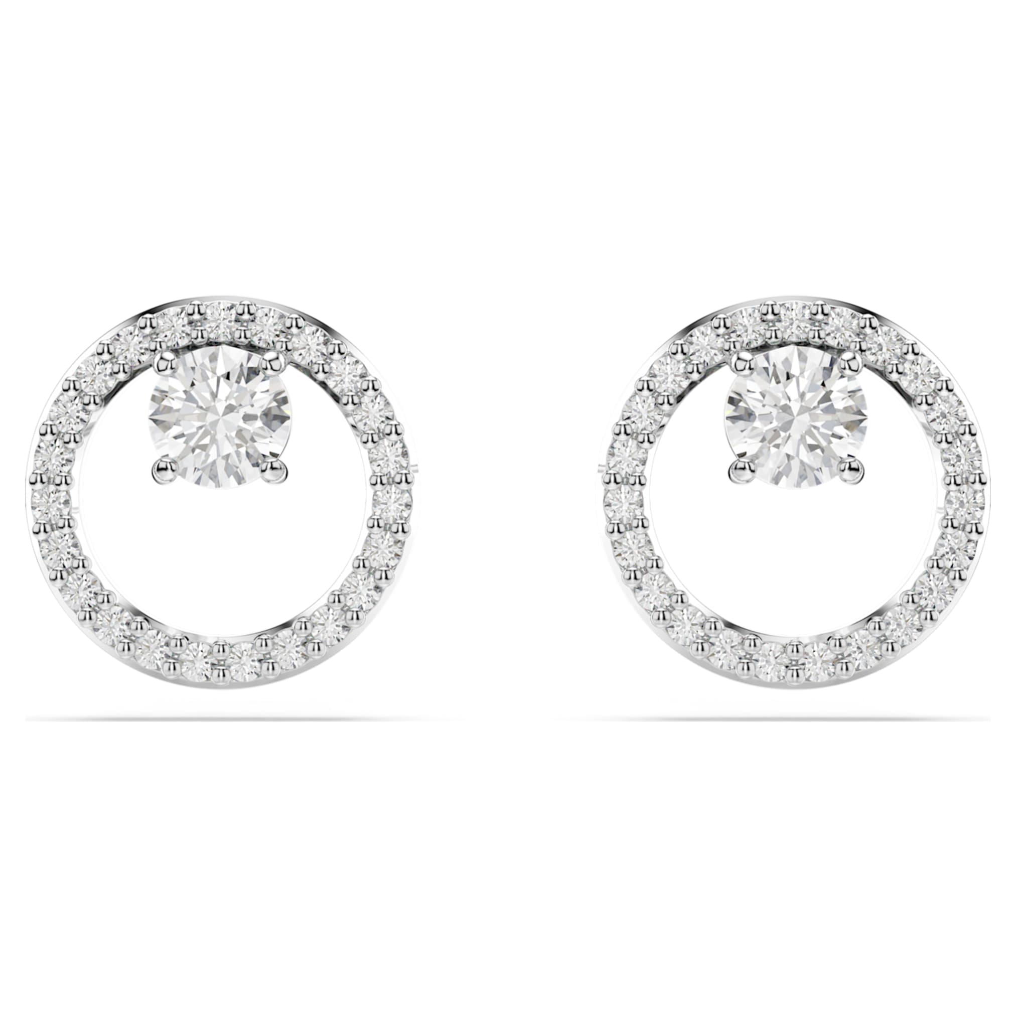 Swarovski Constella stud earrings Round cut, White, Rhodium plated