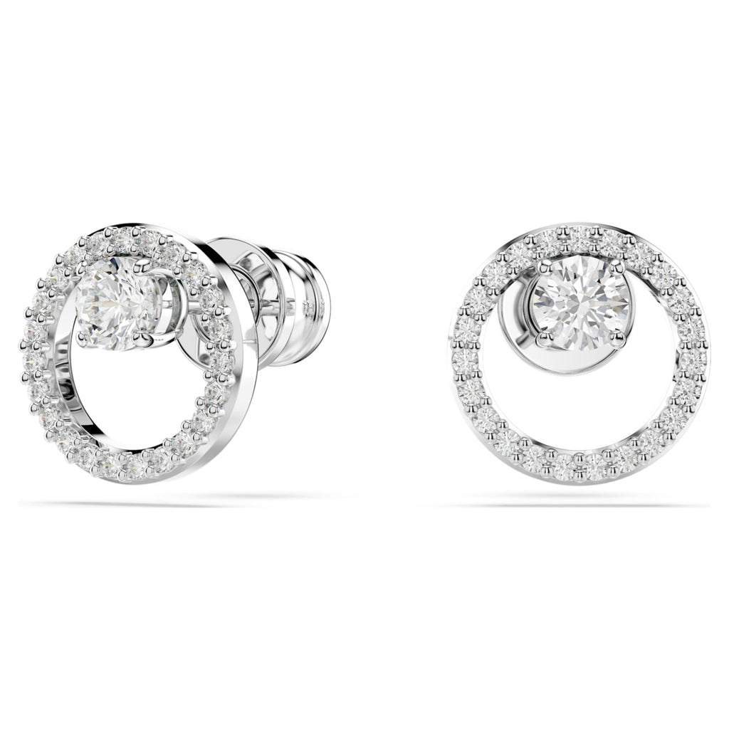Swarovski Constella stud earrings Round cut, White, Rhodium plated