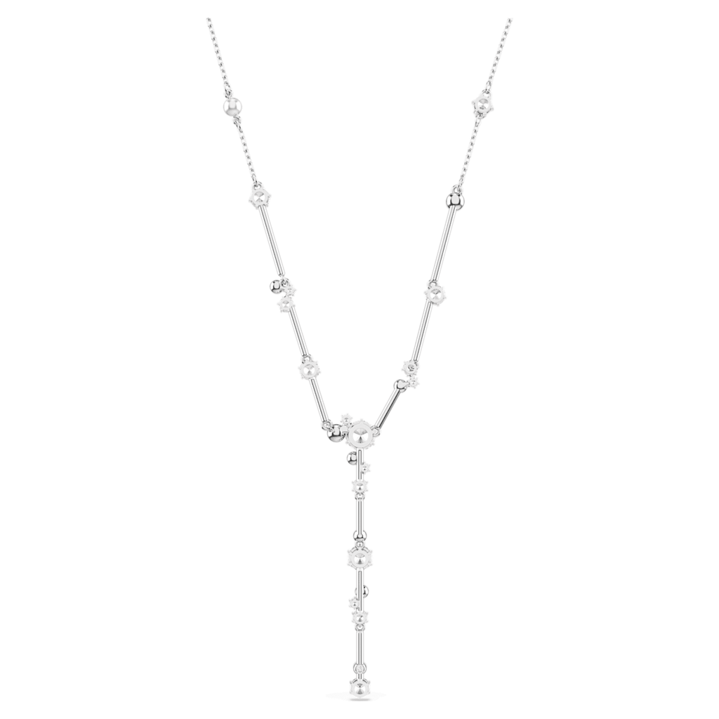 Swarovski Constella Y necklace Crystal pearl, Round cuts, White, Rhodium plated
