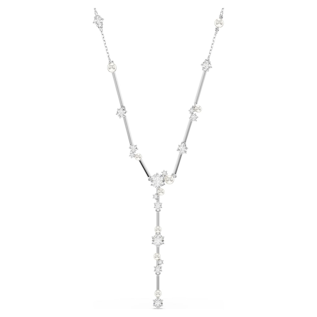Swarovski Constella Y necklace Crystal pearl, Round cuts, White, Rhodium plated