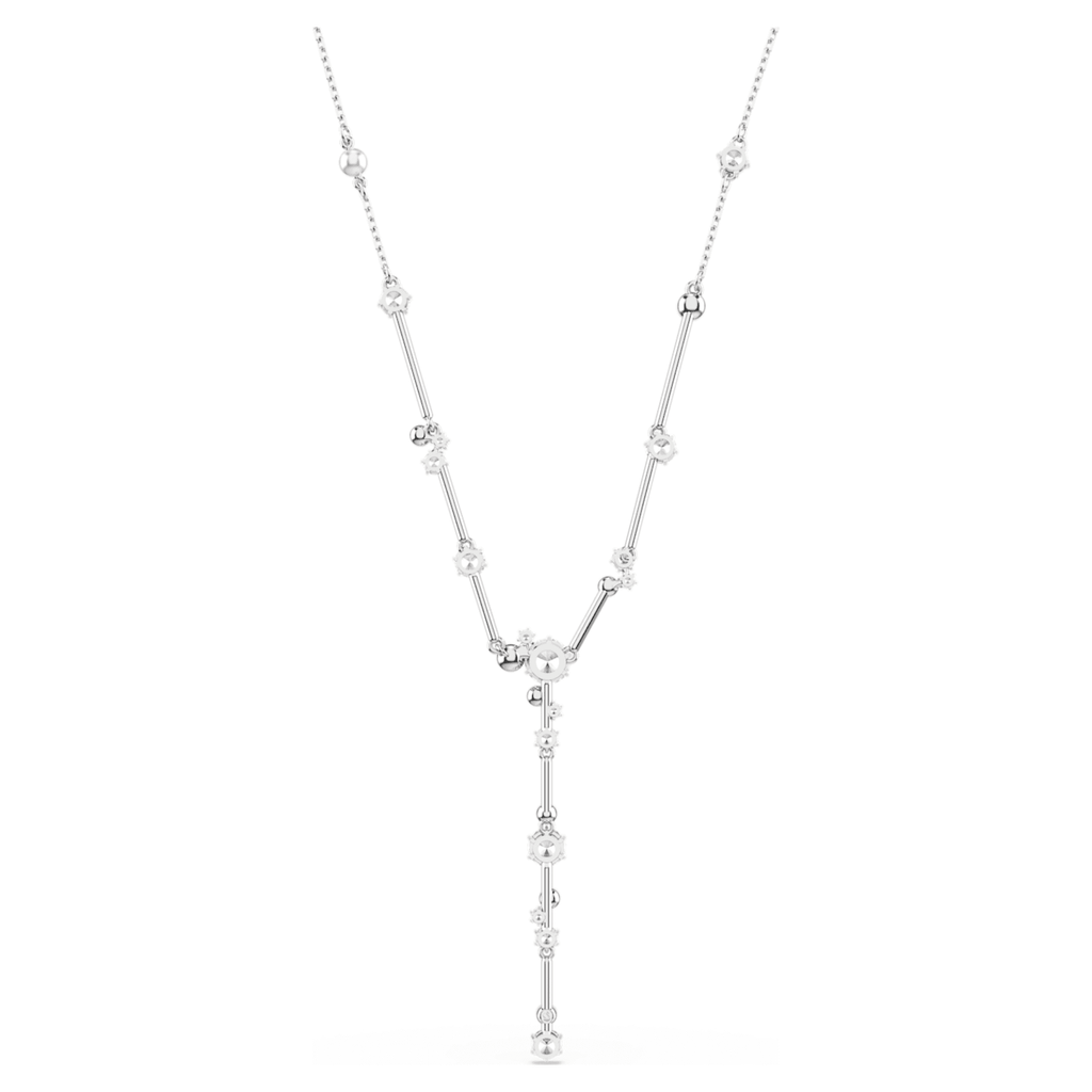 Swarovski Constella Y necklace Crystal pearl, Round cuts, White, Rhodium plated