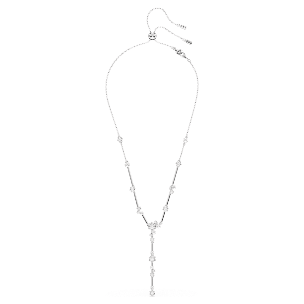 Swarovski Constella Y necklace Crystal pearl, Round cuts, White, Rhodium plated