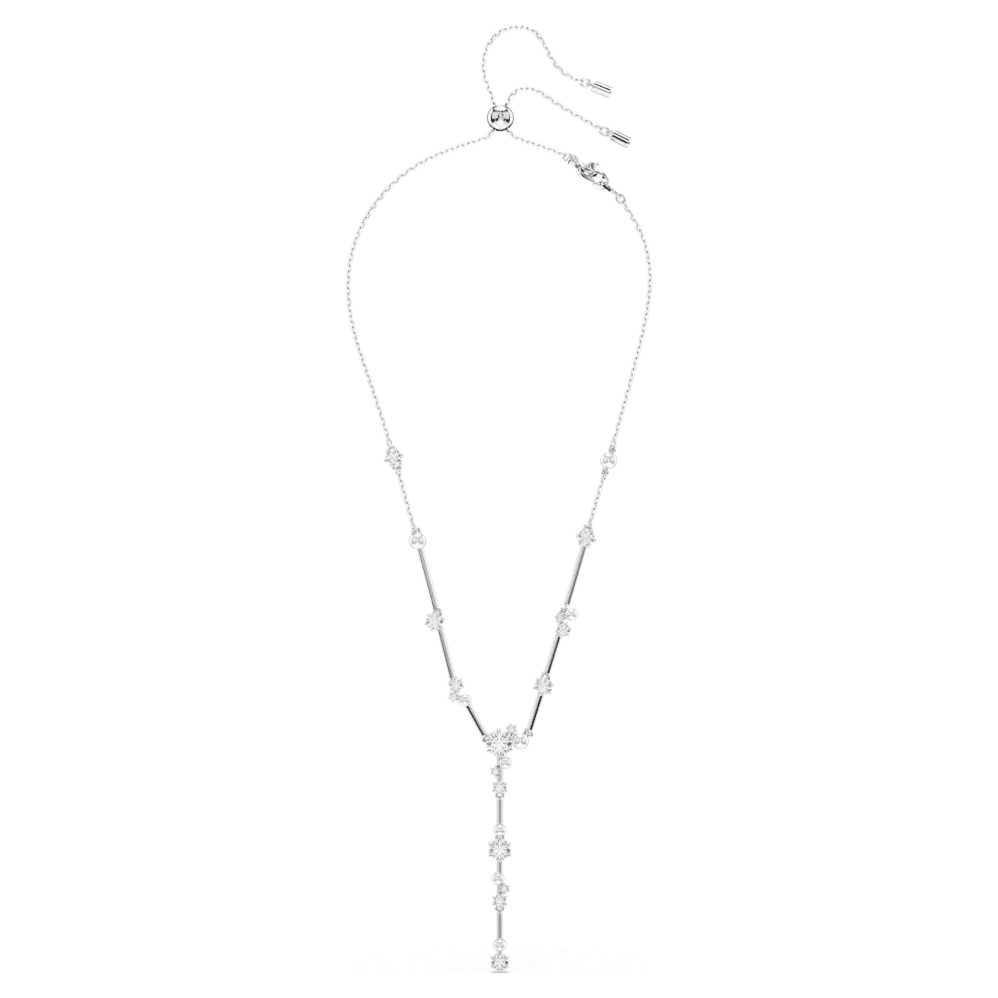 Swarovski Constella Y necklace Crystal pearl, Round cuts, White, Rhodium plated