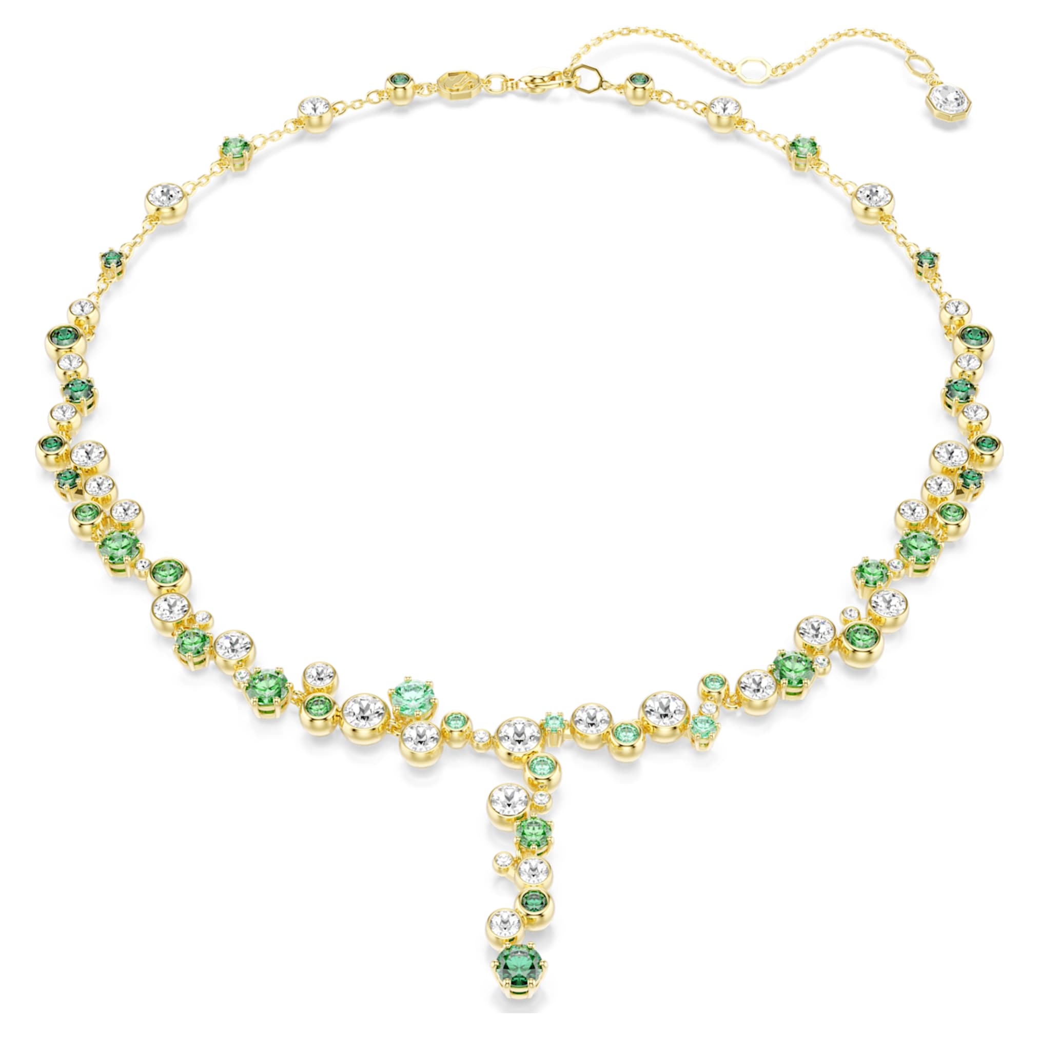 Swarovski Constella y necklace Mixed cuts, Green, 18K gold finish