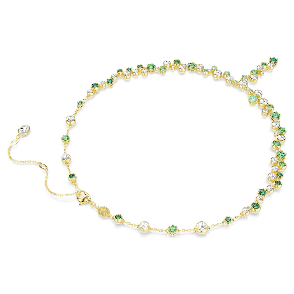 Swarovski Constella y necklace Mixed cuts, Green, 18K gold finish