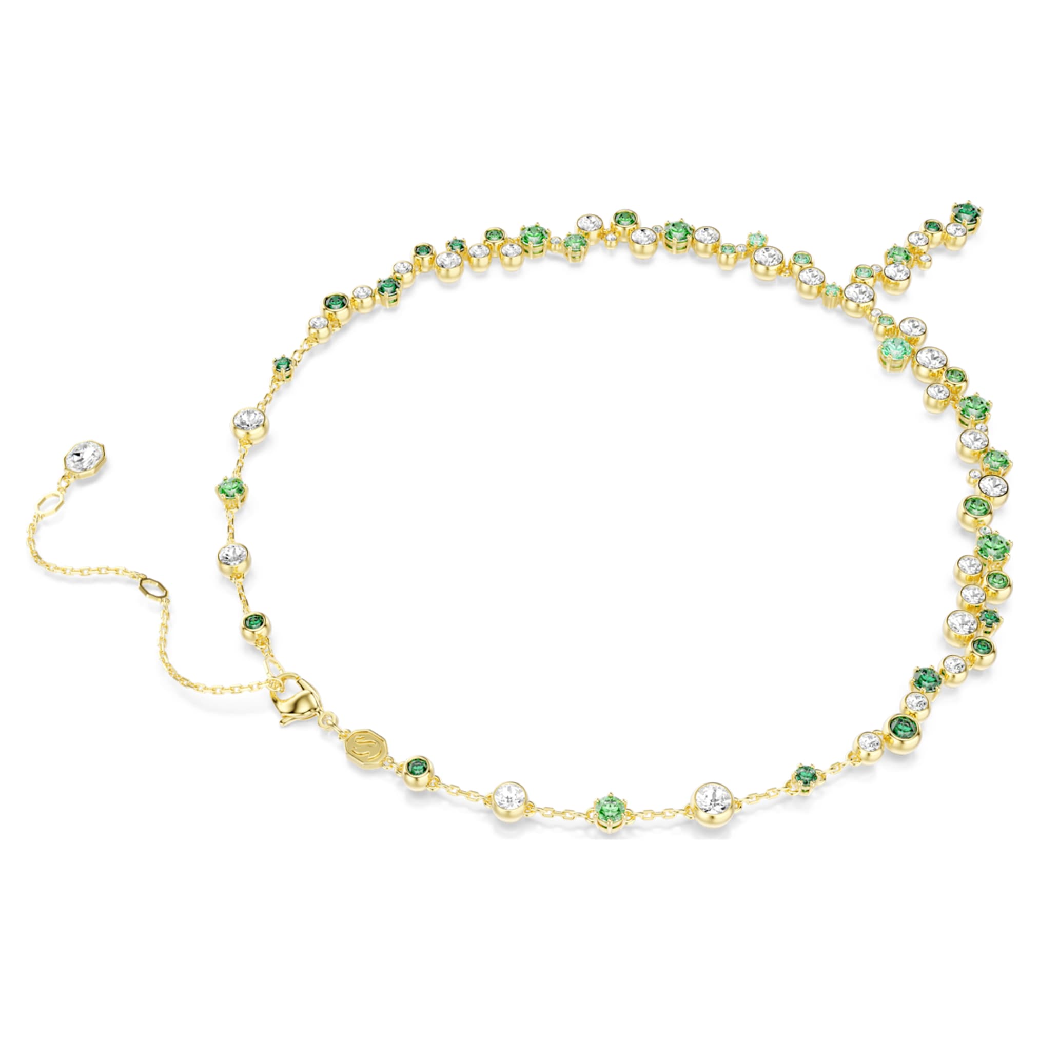 Swarovski Constella y necklace Mixed cuts, Green, 18K gold finish