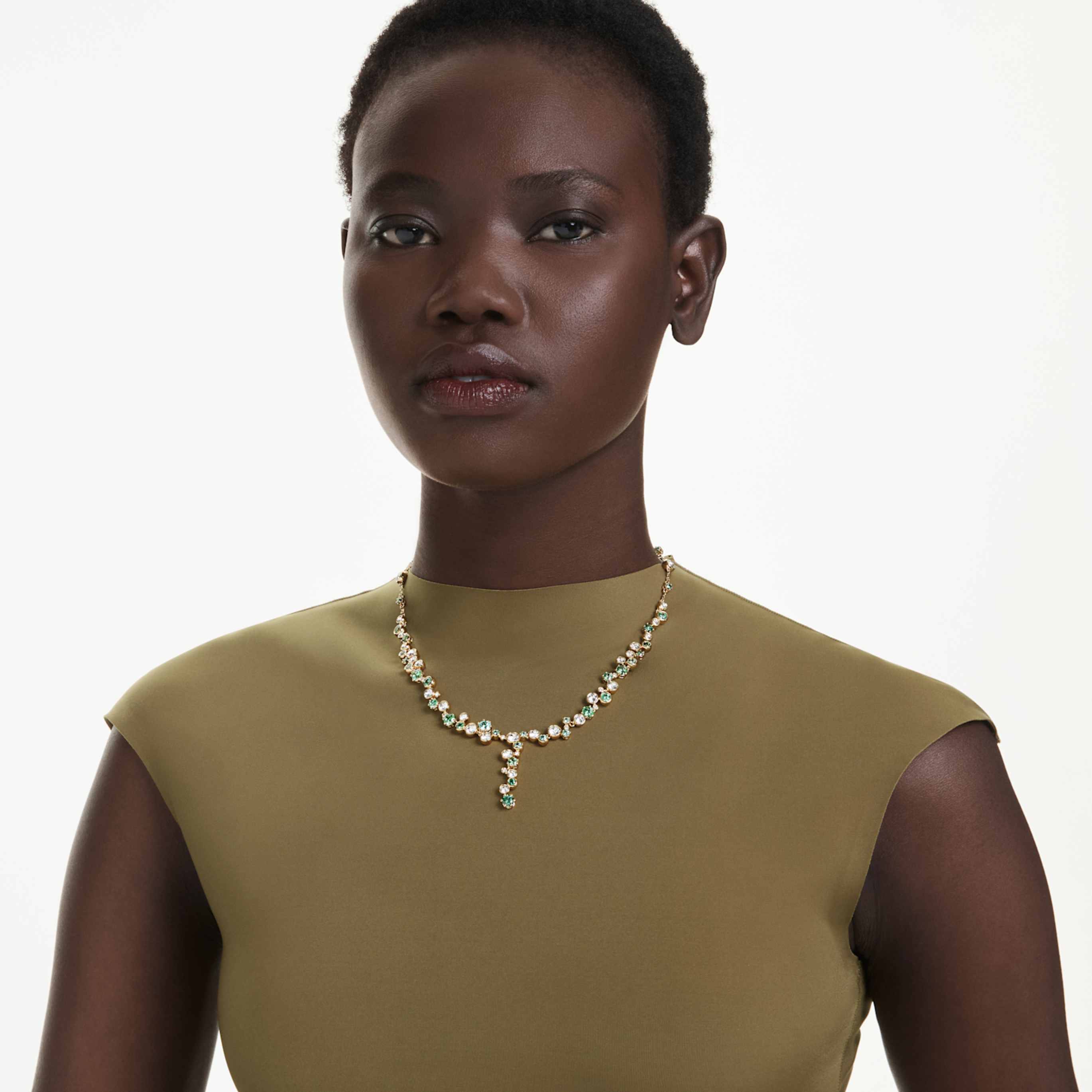 Swarovski Constella y necklace Mixed cuts, Green, 18K gold finish