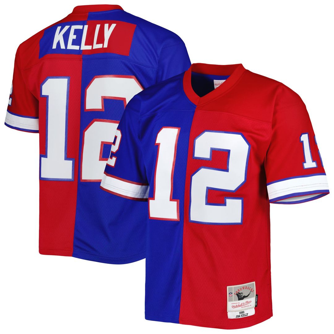 Jim Kelly Buffalo Bills Mitchell & Ness Royal/Red 1990 Split Legacy Replica Jersey