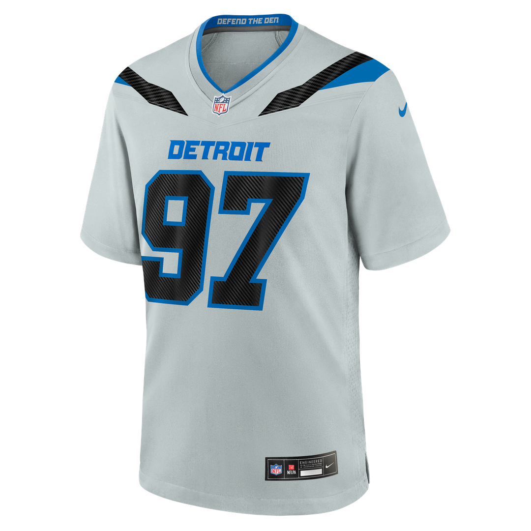 Aidan Hutchinson Detroit Lions Nike Silver 2026 Rivalries Collection Game Jersey